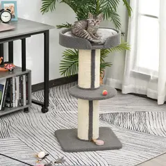 PawHut 91cm Cat Tree, Cat Tower with Scratching Post, Bed, Perch, Removable Cushion for Indoor Kittens, Grey - 1