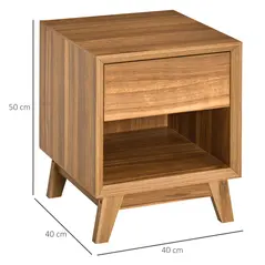 HOMCOM Modern Bedside Table Nightstand, Living Room End Table, Side Table with Drawer and Shelf, Walnut Brown - 2