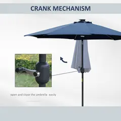 Outsunny 2.7m Garden Parasol Sun Umbrella w/ LED Solar Light Angled Canopy Blue - 5