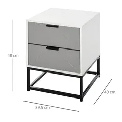 HOMCOM Bedside Cabinet with 2 Drawer Storage Unit, Unique Shape Bedroom Table Nightstand with Metal Base, for Living Room, Study Room, Dorm - 2