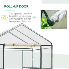 Outsunny Walk in Greenhouse with 3-Tier 8 Shelves, Green House with Hemmed Cover, Roll-up Zipped Door, Steel Frame, 143 x 143 x 195cm - 5
