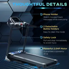 HOMCOM Folding Treadmill, 2.0HP Incline Treadmill Running Machine, 12.8 km/h, with LED Display, Manual Incline, 12 Preset Programs, Drink & Phone Holder for Home Gym Fitness - 5
