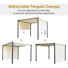Outsunny Metal Pergola With Canopy Sliding Pergola Canopy 3Lx3Wx2.3H m Garden Gazebo Party Tent Sun Shelter Cover - Cream White/Black - 3