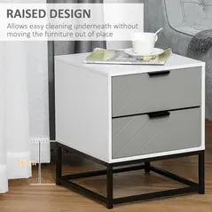 HOMCOM Bedside Cabinet with 2 Drawer Storage Unit, Unique Shape Bedroom Table Nightstand with Metal Base, for Living Room, Study Room, Dorm - 3