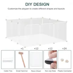 PawHut Pet Playpen DIY Small Animal Cage Open Enclosure Portable Plastic Fence 12 Panels for Hedgehog Guinea Pig White - 3