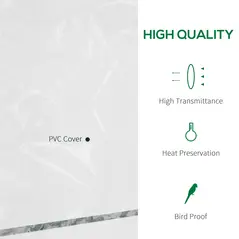 Outsunny Walk in Greenhouse with 4-Tier 8 Shelves, Green House with Hemmed Cover, Roll-up Zipped Door, Steel Frame, 143 x 73 x 195cm - 3