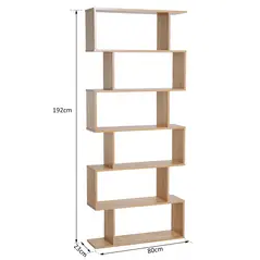 HOMCOM Bookcase, 6 Tier Shelf S Shaped Bookshelf, Storage Unit, Display Shelf for Living Room, Bedroom, Home Office, Plant, Oak - 2