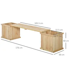 Outsunny 37L Wooden Garden Planter & Bench Combination Garden Raised Bed Patio Park Natural 176 x 38 x 40 cm - 2