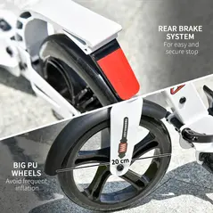 HOMCOM Folding Kick Scooter, Adjustable Ride On Scooter with 200mm Big Wheels and Double Shock Absorption, Urban Scooter for 14+ Teens Adult, White - 4