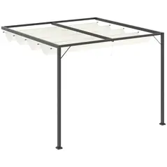 Outsunny 3 x 3(m) Outdoor Lean To Pergola Retractable Canopy Wall Mounted Gazebo Patio Shelter Sun Shade, Cream White - 1