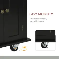 HOMCOM Rolling Kitchen Island Storage Trolley with Rubber Wood Top & Drawers for Dining Room, Black - 6