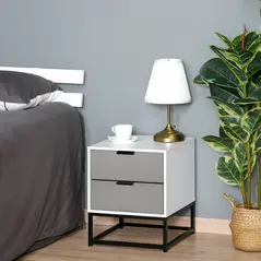 HOMCOM Bedside Cabinet with 2 Drawer Storage Unit, Unique Shape Bedroom Table Nightstand with Metal Base, for Living Room, Study Room, Dorm - 1