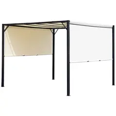 Outsunny Metal Pergola With Canopy Sliding Pergola Canopy 3Lx3Wx2.3H m Garden Gazebo Party Tent Sun Shelter Cover - Cream White/Black - 1