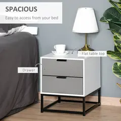 HOMCOM Bedside Cabinet with 2 Drawer Storage Unit, Unique Shape Bedroom Table Nightstand with Metal Base, for Living Room, Study Room, Dorm - 4