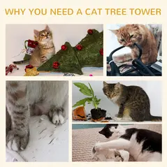 PawHut 91cm Cat Tree, Cat Tower with Scratching Post, Bed, Perch, Removable Cushion for Indoor Kittens, Grey - 6