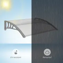 Outsunny Front Door Canopy Outdoor Awning Aluminium Rigid Plastic Polycarbonate Rain Shelter UV Water Rain Resistant 100 x 75cm Clear - 6