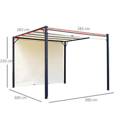 Outsunny Metal Pergola With Canopy Sliding Pergola Canopy 3Lx3Wx2.3H m Garden Gazebo Party Tent Sun Shelter Cover - Cream White/Black - 2