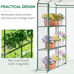 Outsunny Walk in Greenhouse with 3-Tier 8 Shelves, Green House with Hemmed Cover, Roll-up Zipped Door, Steel Frame, 143 x 143 x 195cm - 6