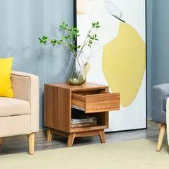 HOMCOM Modern Bedside Table Nightstand, Living Room End Table, Side Table with Drawer and Shelf, Walnut Brown - 5