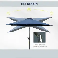 Outsunny 2.7m Garden Parasol Sun Umbrella w/ LED Solar Light Angled Canopy Blue - 4