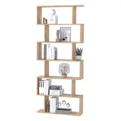 HOMCOM Bookcase, 6 Tier Shelf S Shaped Bookshelf, Storage Unit, Display Shelf for Living Room, Bedroom, Home Office, Plant, Oak - 6