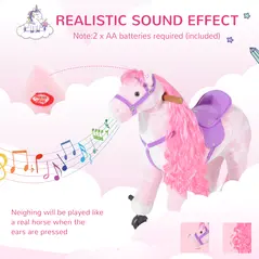 HOMCOM Plush Walking Horse Ride On Toy with Wheels and Realistic Sounds Rocking Horse for Girls Boys 2+ Years Old, 50cm Tall, Pink - 5