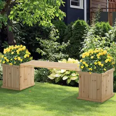Outsunny 37L Wooden Garden Planter & Bench Combination Garden Raised Bed Patio Park Natural 176 x 38 x 40 cm - 1