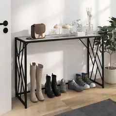 HOMCOM Console Table, Industrial Sofa Table with Metal Frame for Living Room, Hallway, 120 cm, Grey - 1