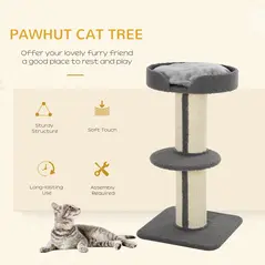 PawHut 91cm Cat Tree, Cat Tower with Scratching Post, Bed, Perch, Removable Cushion for Indoor Kittens, Grey - 3