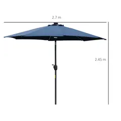 Outsunny 2.7m Garden Parasol Sun Umbrella w/ LED Solar Light Angled Canopy Blue - 2