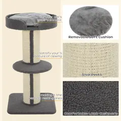 PawHut 91cm Cat Tree, Cat Tower with Scratching Post, Bed, Perch, Removable Cushion for Indoor Kittens, Grey - 4