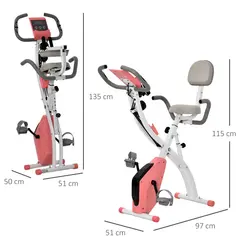 HOMCOM 2-in-1 Folding Exercise Bike with 8-Level Magnetic Resistance, Arm Resistance Band, Pulse Sensor, Pink - 2