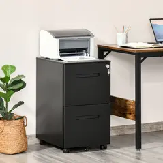 Vinsetto Metal Mobile File Cabinet with Wheels, Lockable 2 Drawer Filing Cabinet for A4, Legal, Letter, Compact Under Desk Storage Unit with Pre-Assembled Body for Home Office, 39 x 48 x 67cm, Black - 1