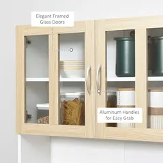 HOMCOM Modern Kitchen Cupboard, Freestanding Storage Cabinet Hutch with Central Drawer, 2 Glass Door Cabinets and Countertop, 180cm - 5