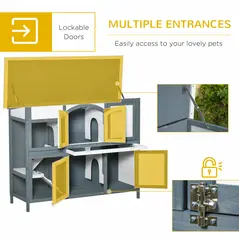 PawHut Rabbit Hutch Outdoor Guinea Pig Hutch 2 Tier Wooden Cage w/ Ramp, Divider, Openable Roof, 125 x 48 x 100cm - Grey - 4