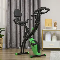 HOMCOM 2-in-1 Folding Exercise Bike with 8-Level Magnetic Resistance, Arm Resistance Band, Pulse Sensor, Green - 1