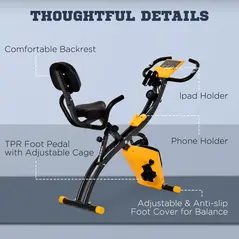 HOMCOM 2-in-1 Folding Exercise Bike with 8-Level Magnetic Resistance, Arm Resistance Band, Pulse Sensor, Yellow - 8