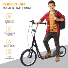 HOMCOM Kids Scooter, Teen Kick Scooter with Rubber Wheels, 16" Front Wheel, Height Adjustable Handlebar, Dual Brakes, Kick Stand, for 5+ Years, Black - 5