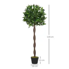 Outsunny Artificial Bay Laurel Topiary Trees w/ Pot Fake, Set Of 2 120cm/4FT Indoor Greenery Plant Home Office Garden Decor Green - 2