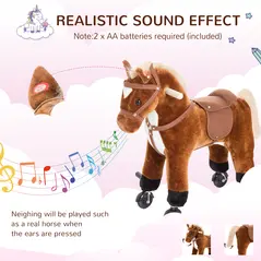 HOMCOM Rocking Horse Kids Ride on Walking Horse Animal Pony Wheeled Riding Plush Toy w/Sound for 2 Years and Up (Brown) - 5