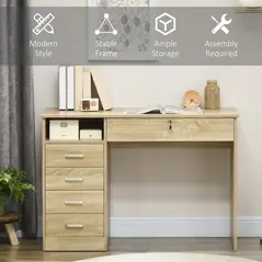HOMCOM Computer Desk, Home Office Desk with Lockable Drawer, Storage Shelf for Study Bedroom, 110 x 50 x 76 cm, Oak - 5