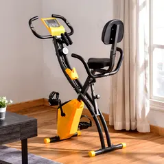 HOMCOM 2-in-1 Folding Exercise Bike with 8-Level Magnetic Resistance, Arm Resistance Band, Pulse Sensor, Yellow - 1
