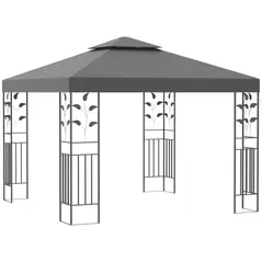 Outsunny 3 x 3m Outdoor Steel Gazebo with 2 Tier Roof, Garden Gazebo Patio Canopy Marquee Shelter with Decorative Steel Frame - Grey - 1