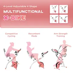 HOMCOM 2-in-1 Folding Exercise Bike with 8-Level Magnetic Resistance, Arm Resistance Band, Pulse Sensor, Pink - 7