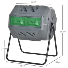 Outsunny 160L 360° Rotating Dual Chamber Composter - Grey - 3