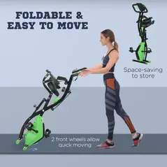 HOMCOM 2-in-1 Folding Exercise Bike with 8-Level Magnetic Resistance, Arm Resistance Band, Pulse Sensor, Green - 6