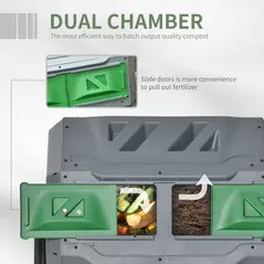 Outsunny 160L 360° Rotating Dual Chamber Composter - Grey - 6