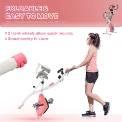 HOMCOM 2-in-1 Folding Exercise Bike with 8-Level Magnetic Resistance, Arm Resistance Band, Pulse Sensor, Pink - 6