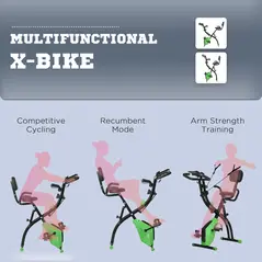 HOMCOM 2-in-1 Folding Exercise Bike with 8-Level Magnetic Resistance, Arm Resistance Band, Pulse Sensor, Green - 7