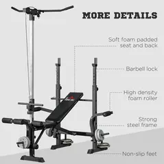 HOMCOM Adjustable Weight Bench with Pulley System, Incline Bench Press Set with Squat Rack, Leg Developer, Butterfly and Weight Storage, for Home Gym Full Body Workout - 7